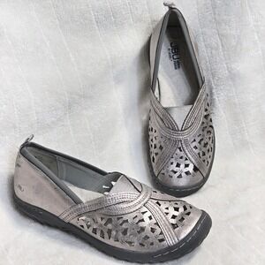 JBU Comfort Shoes Women's Sz 9.5 Silver‎ Momcore Flats Breathable Cushioned